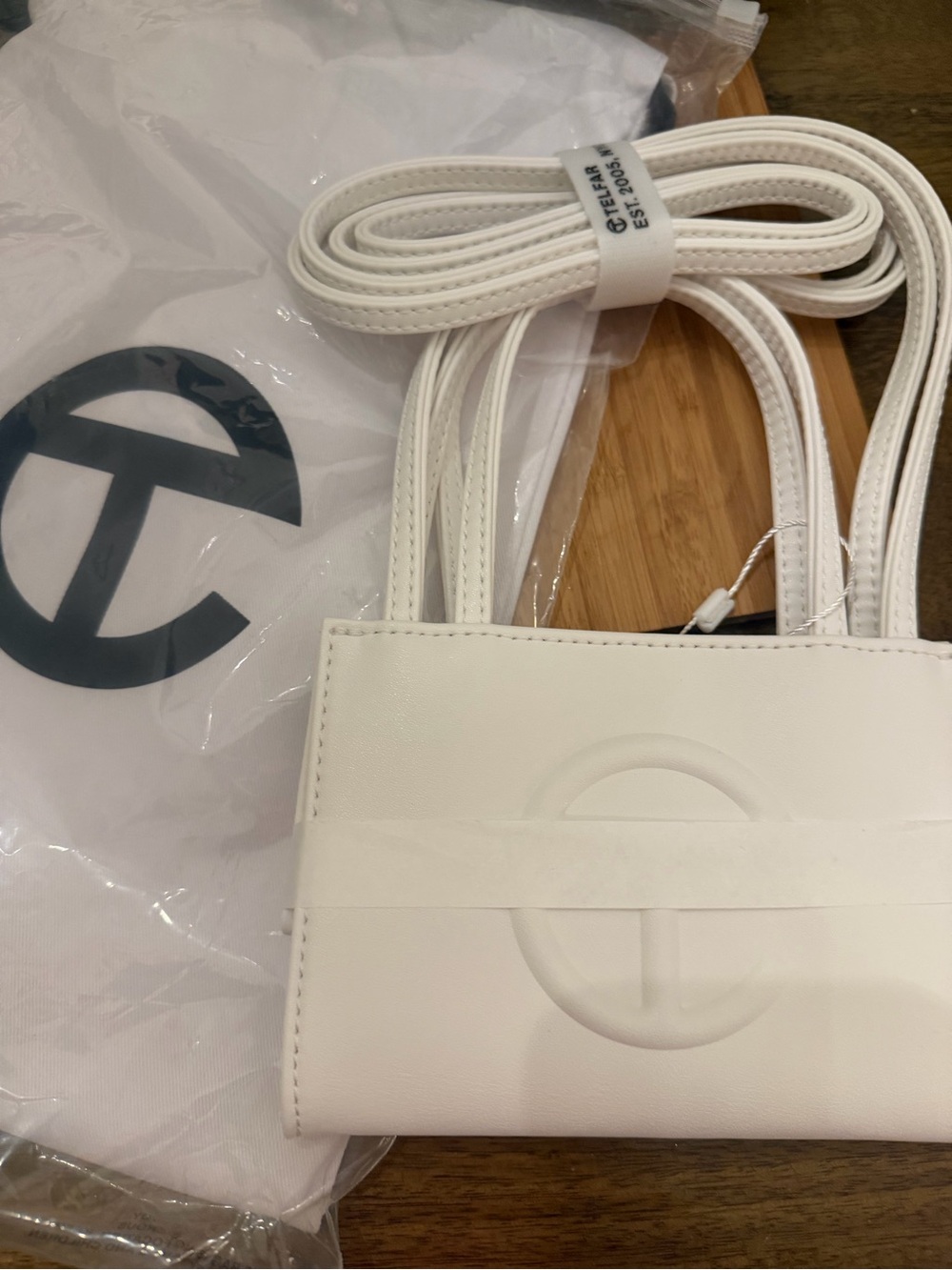 NEW!! Telfar Mini Shopping Bag in White with Embossed Logo